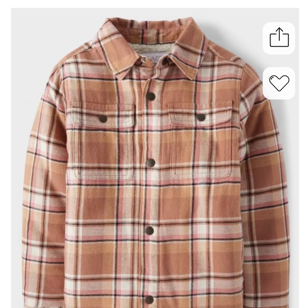 Girls Plaid Sherpa-Lined Shacket - Brown